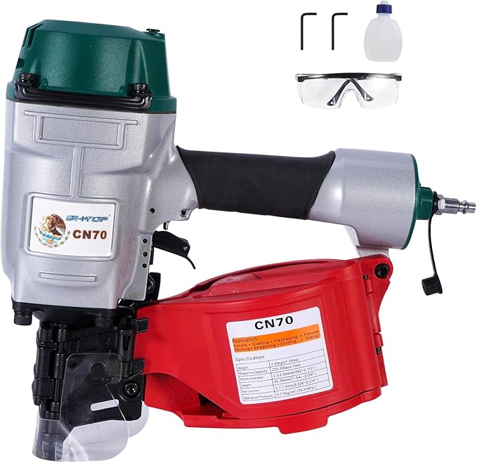 Mexican Style CN70 Coil Siding Nail Gun, 15 Degree Pneumatic Siding Nailer, 1-3/4" to 2-3/4" Coil Siding Nailer for Siding Sheathing Wooding Fencing Decking