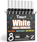 Timart 8 Pack White Chalk Markers, 6mm Liquid Chalk Markers for Chalkboards Signs, Blackboards, Windows, Glass- Reversible Tip, 24 Chalkboard Labels Included