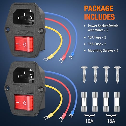 Nilight 2Pcs Switch Power Socket 10A 250V AC Inlet Module On Off Switches Built-in Fuse Led Light 3 Pin Outlet for 3D Printers Computers Home Appliance