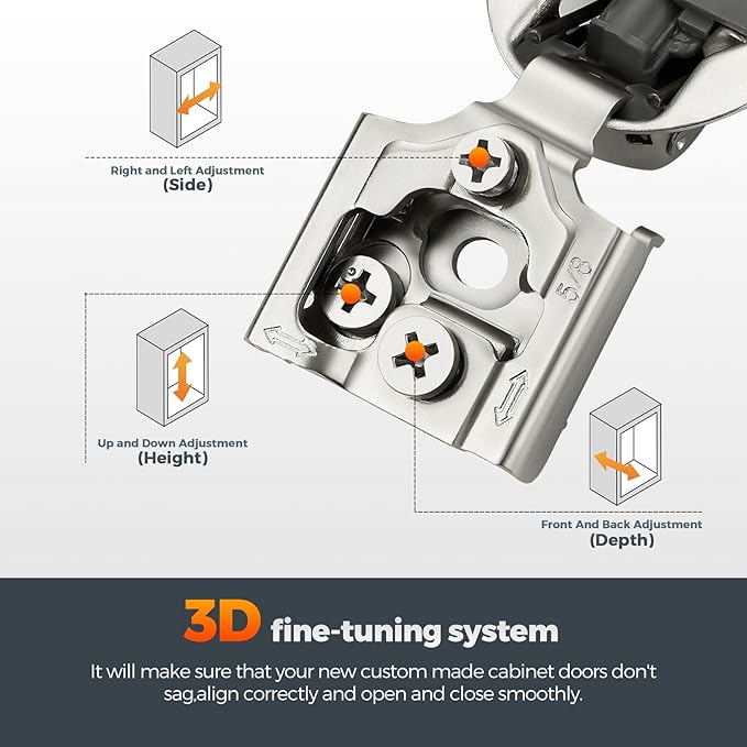50 Pack (25 Pairs) 5/8" Overlay Soft Close Cabinet Hinges, Satin Nickel Stainless Steel Concealed Hinges with 3D Self-Closing for Face Frame Doors & Kitchens