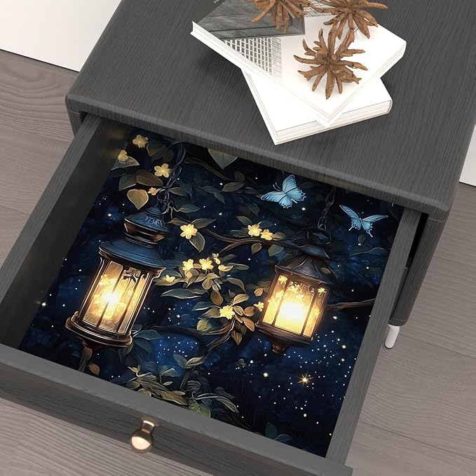 Night Forest Wallpaper Peel and Stick Dark Contact Paper Vintage Green Leaf Wall Paper Vinyl Waterproof Self Adhesive Retro Lantern Butterfly Walls Mural for Bedroom Cabinet Table Décor17.5" x 393"