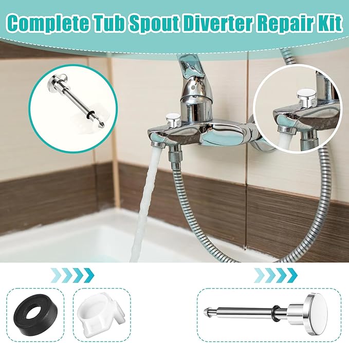 2 Set Tub Spout Diverter Repair Kit, Includes 2 x Diverter Valve Stems, 2X Cup Seals, 2X Gates, Shower Diverters Repair Kit, Bathroom Shower Bathtub Leaky Faucet Repairs Replacement Parts (Silver)