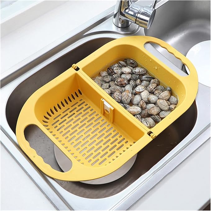 Draining rack Folding Drain Basket Leaking Fruit Box Vegetable Container Drain Rack Sink with Handle Storage Baskets Tools Kitchen Accessories Sink Strainer Basket(B)