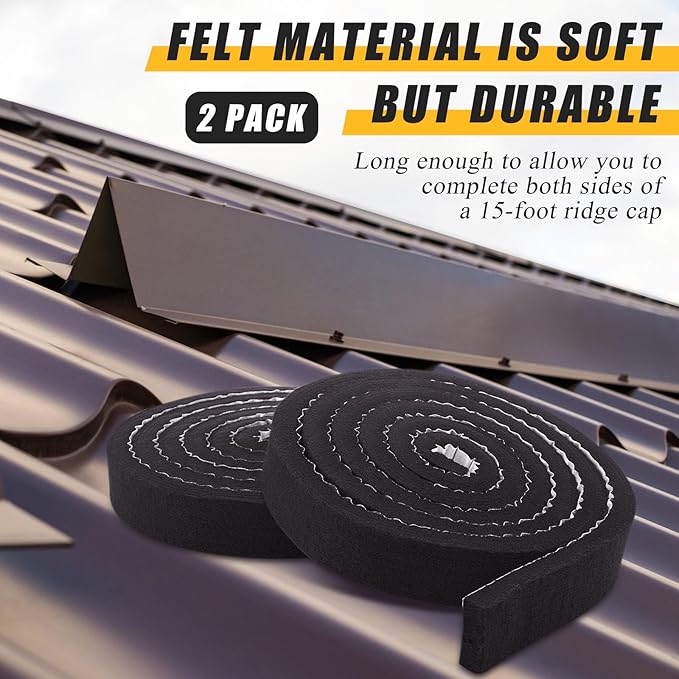 2 Pcs Metal Roofing Universal Vented Ridge Closure Strips 2 W x 10' l (20'l Total) Roof Panel Closure Self Adhesive Felt Tape Waterproof Windproof Seal for Metal Panels Insulation Weather Barrier