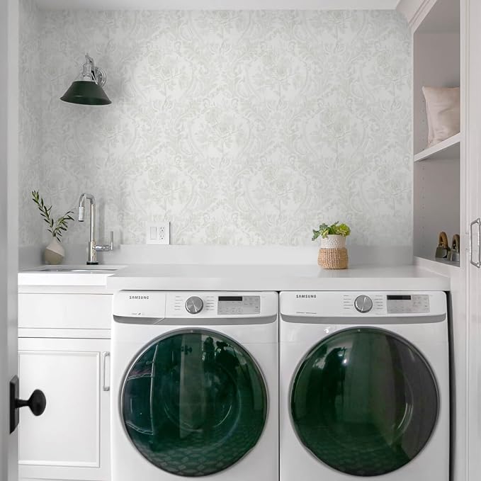 Ismoon Floral Peel and Stick Wallpaper Grey Contact Paper Boho Watercolor Damask Wallpaper Vintage Textured Removable Self Adhesive Vinyl Wall Paper Renter Friendly, 17.3inX49ft