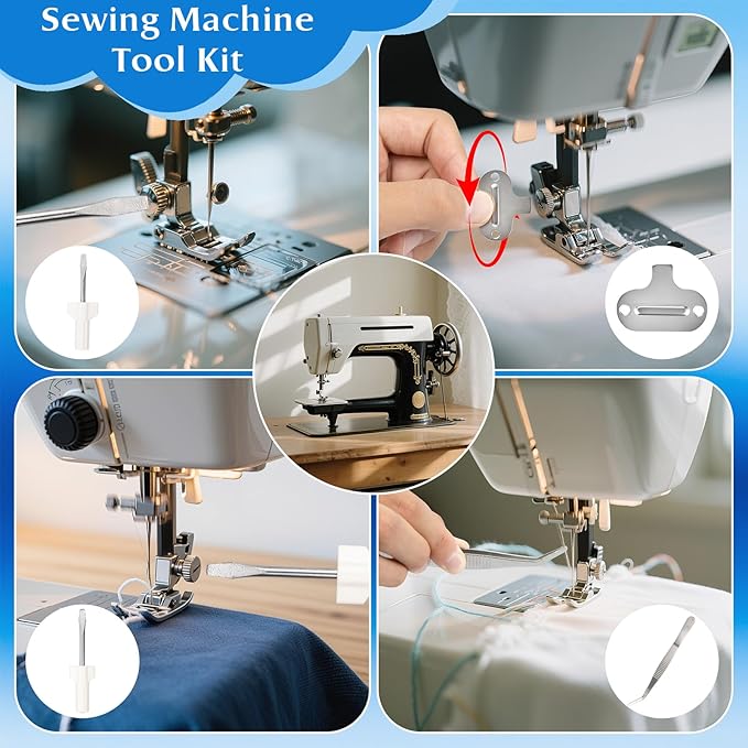 15PCS Sewing Machine Cleaning Kit, Including Screwdriver, Tweezers, Double Headed Brush, Silicone Brush, Rippers and Storage Case for Repairing and Cleaning Sewing Machines Tools