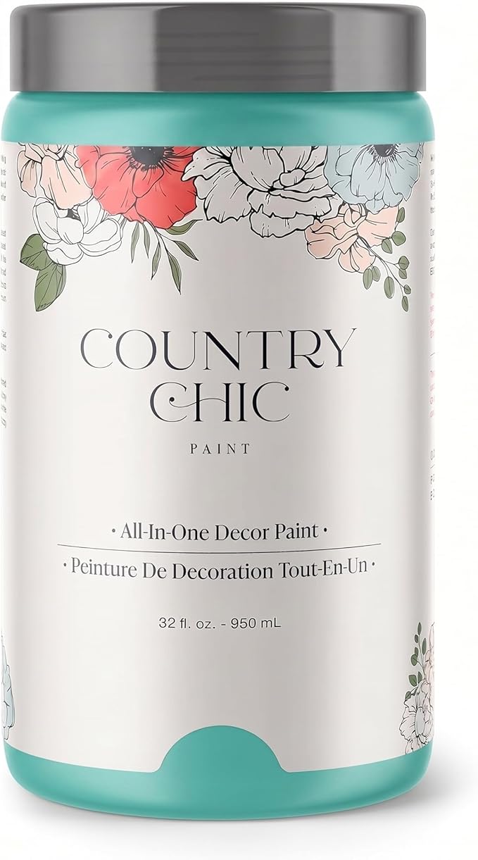 Country Chic All-in-One Chalk Paint for Furniture, Cabinets, Home Decor, Eco-Friendly, Matte Finish, Built-In Primer & Top Coat for Wood, Metal - Tropical Cocktail (Turquoise) - Quart 32 oz (950 ml)