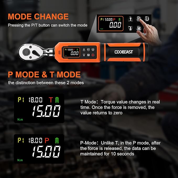 3/8 Drive Digital Torque Wrench,Preset Value(0.66-44.29 Ft-lbs./0.9-60Nm) | Buzzer and LED Alert,±2% High Accuracy,72-Tooth, Quick Release,Reversible,Large Screen,for Bike Motorcycle,Gift for Men,DIY