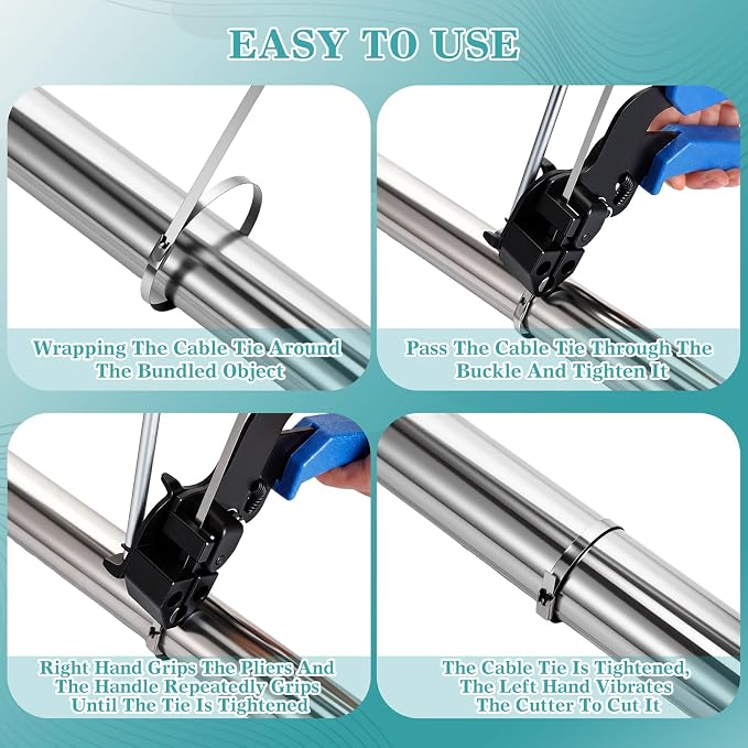 LEIFIDE 500 Pcs Metal Zip Ties Gun Kit, 11.8 Inch 304 Stainless Steel Metal Zip Cable Ties, Heavy Duty Self Locking 220 Pound Tensile Strength Cable for Exhaust Wrapping Fence Outdoor Workshop(Blue)