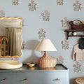 17.3"× 118.1" Vintage Blue Floral Wallpaper Peel and Stick Boho Wallpaper Removable Waterproof Rose Pattern Contact Paper for Bedroom, Bathroom, Home Wall