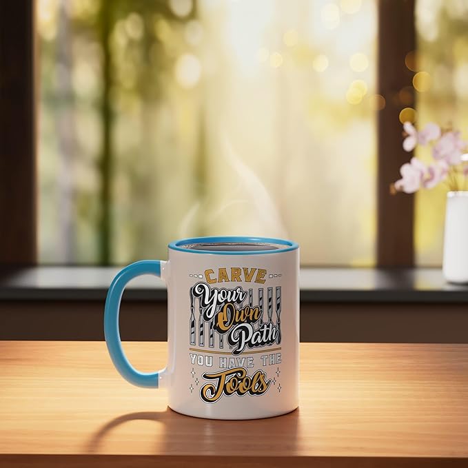 Carve Your Own Path You Have Woodwork Carpentry Wood Carving Ceramic Mug, Blue/White