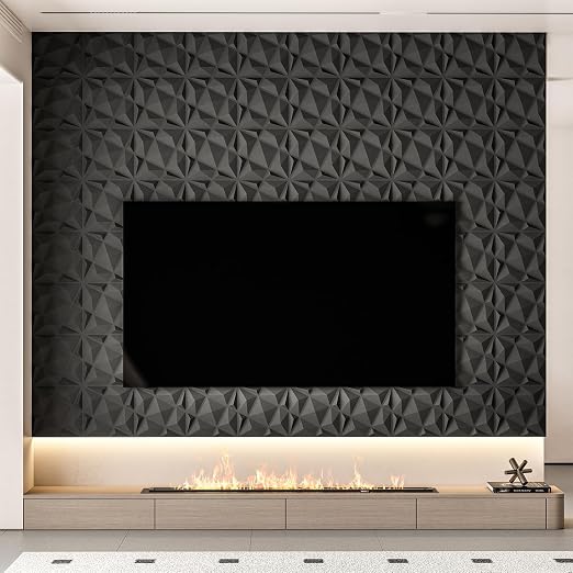 20 Pack 3D Wall Panels for Interior Wall Decor, 12''x12'' White Accent Diamond Panels for Gaming Room Bedroom TV Background, Black
