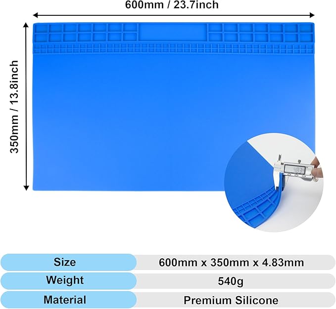 Extra Large Soldering Mat 23.7''x13.8'' 932°F Heat Resistant Silicone Repair Mat Non-Slip Large Workbench Mat for Soldering Iron, Electronic, Phone, Laptop Repair (Blue)