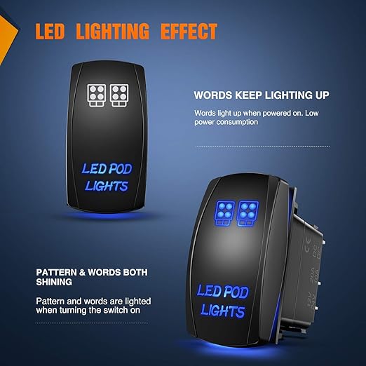Nilight LED POD Lights Rocker Switch Led Light Bar Switch 5Pin Laser On/Off switches 20A/12V 10A/24V Switch with Jumper Wires Set for Cars,Trucks,RVs,2 Years Warranty