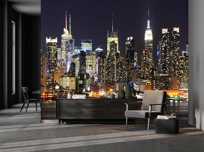 Cliouar-Wall Mural Wallpaper for Bedroom Living Room Manhattan Night View New York City Photo Wallpaper 3D Wallpaper Mural 103" x 69"(Not Peel and Stick)