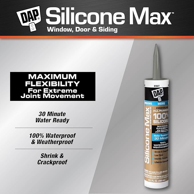 DAP Silicone Max All Purpose Sealant, Light Gray, 10.1 Oz (7079808787)