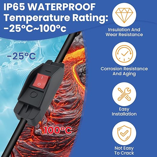 16A 220V Inline Cord Switch, On/Off Rocker Appliance Switch with LED Light, Waterproof Inline for High Power Lamps, Industrial Equipment & Home Appliances