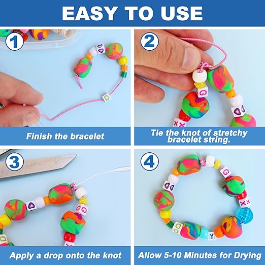 Meuvcol Jewelry Bracelet Glue for Elastic String Knot,2 Pcs Clear Clay Beads Glue for Bead Charms, Punctuation Beads, Jewelry Bracelet Making Supplies Kit for Plastic Bracelet Stretchy Cord (100g)