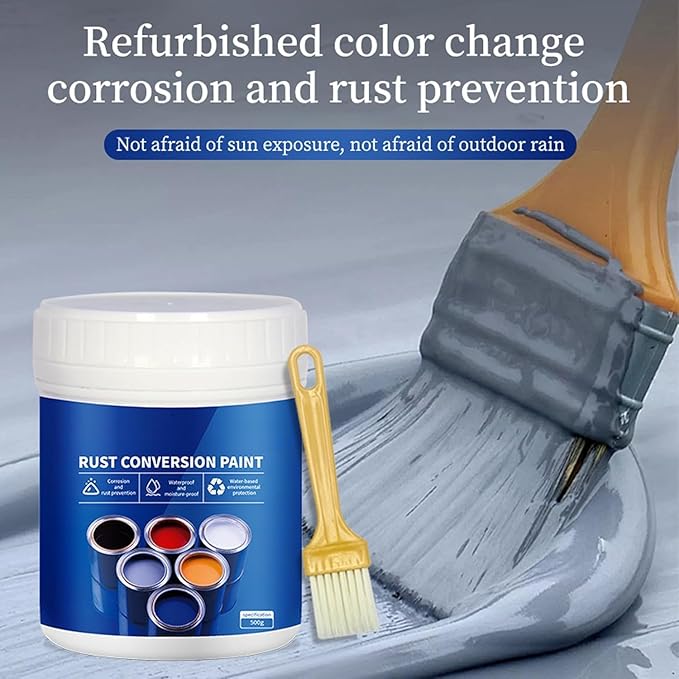 Weatherproof Rust Converter Paint for Metal, Rust Converter for Metal, Rust Remover for Metal & Primer, Water-Based Industrial Anti-Rust Paint with Tools (300g/10.7 Oz, Grey)