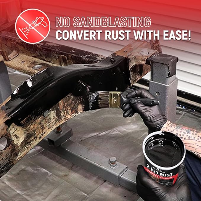 Rust Converter for Metal, 2 in 1 Rust Converter Paint& Primer, Converts Rust to Long-Lasting Protective Coating for Car, Trailer, Truck Frame, Chassis, Mort, Automotive Rust Reformer, Heat Resistance & UV Resistant ,Black 35 oz