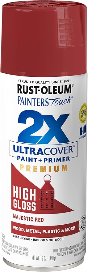 Rust-Oleum 372272- Painter's Touch 2X Ultra Cover Spray Paint, 12 oz, Majestic Red