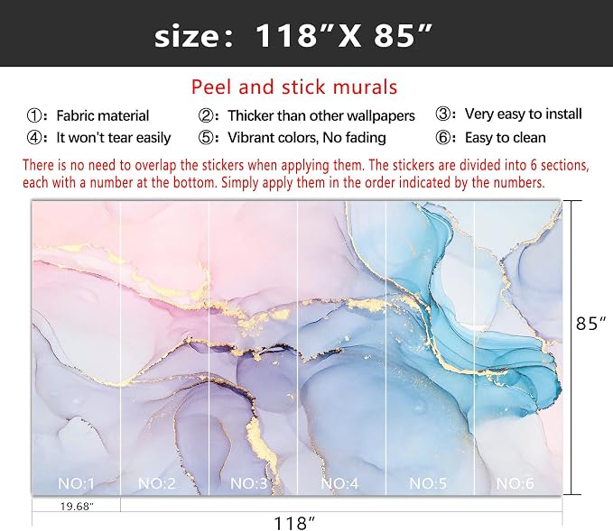 YIHWM-Peel and Stick Coloured Marbled Wallpaper Gold Abstraction wall Mural | Tear-resistant,with a substantial feel;Will not be damaged during repositioning.Bathroom,Bedroom wallpaper.M-118"x85"