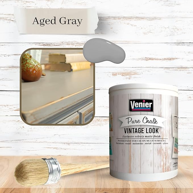 Chalk Pure Paint - for Furniture, Crafts, Home Decor - All-in-One – DIY – Eco-Friendly (Vintage [Aged Gray]), (33.81 oz)