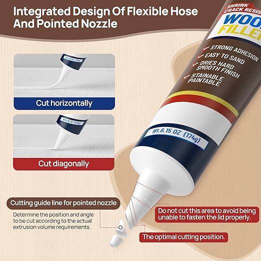 Boncart Wood Filler, 6.15 oz Paintable Wood Putty, Easy to Sand, Shrink & Crack Resistant, Quick Repair for Cracks, Holes and Damage (White)