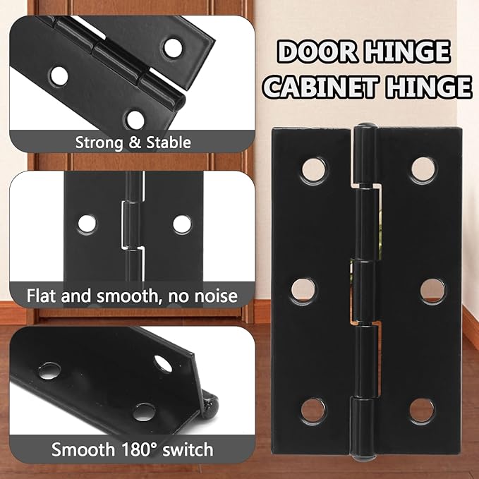 Murtenze 6 Pack 2.5 Inch Door Hinges, Black Butt Hinges with Mounting Screws
