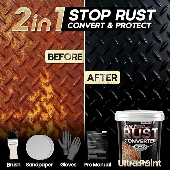2 in 1 Ultra Rust Converter & Metal Primer, 35 oz Car Heat-Stable Rust Reformer & Encapsulator Paint for Trailer, Truck Chassis, Frame, Rust Inhibitor & Neutralizer for Metal, Gloss Black