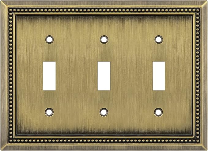 Henne Bery Sunken Pearls Heavy Duty Decorative Wall Plate Switch Plate Outlet Cover (Triple Toggle, Antique Brass)