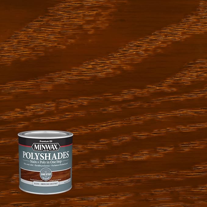 Minwax PolyShades Wood Stain + Polyurethane Finish – ½ Pint, American Chestnut, Gloss