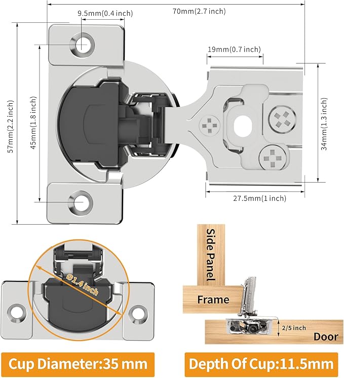 Chibery 50 Pack 3/8" Overlay 3D Soft Close Concealed Hinge for Face Frame Door, Smooth Slow Self Closing Hinges, Satin Nickel, Hidden 105° Open Angle Stainless Steel Hinge for Kitchen Cabinet Door