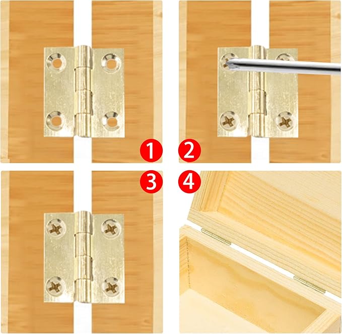 6Pcs 1 Inch Butt Hinge, Mini Cabinet Hinges, Rectangle Brass Folding Butt Hinges, Small Jewelry Box Butt Hinge, Gold