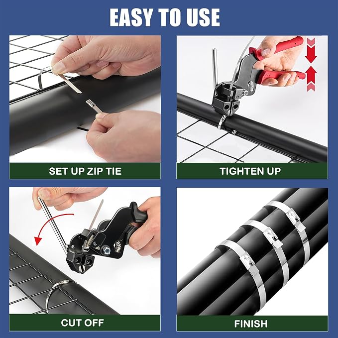 300PCS Metal Zip Ties Gun Kit, Silver 7.8"/9.8"/11.8" Self-Locking 304 Stainless Steel Zip Ties, Heavy Duty Cable Tie Fastening Cutting Release Tool Set for Outdoor Fence, Exhaust Pipe and Farm Use.