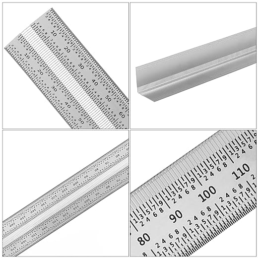 Garneck Multi-Function Stainless Steel Woodworking Measuring Ruler 180mm Right Angle Carpentry Square Ruler Metal Layout Tool for Woodwork and Construction