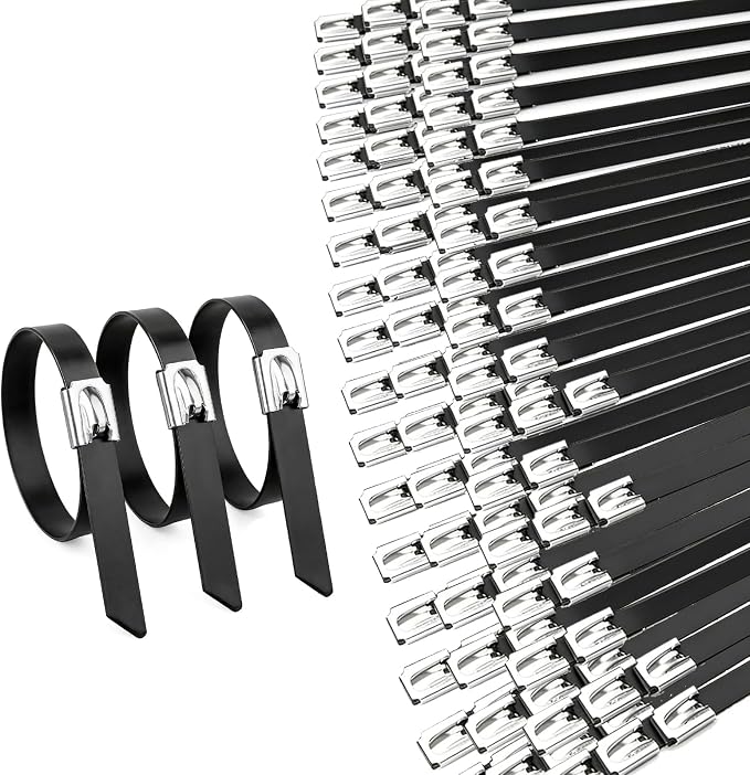 100PCS 0.31X11.8Inch 304‑Steel Self‑Locking Zip‑Ties for Auto Pipes Fences | High‑strength 304‑steel zip ties provide long‑lasting secure fastening for outdoor‑fence installations.