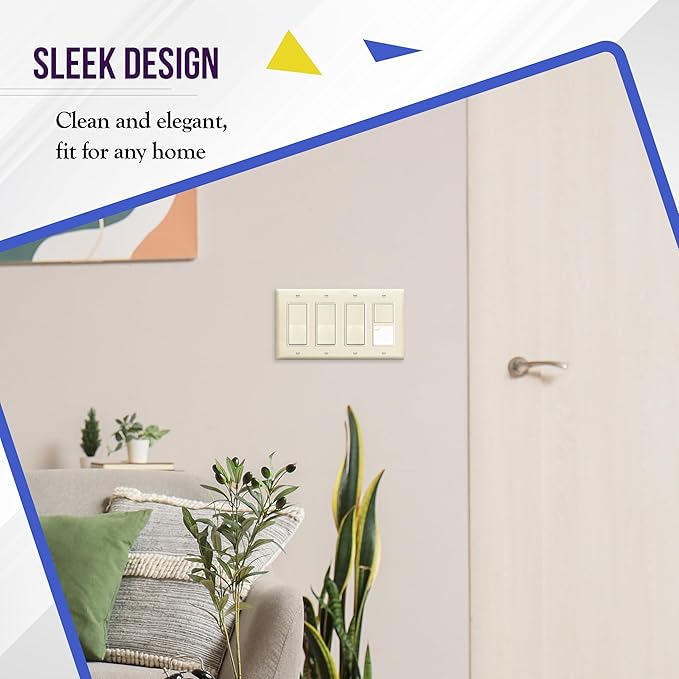 ENERLITES Decorator Light Switch or Receptacle Outlet Wall Plate, Gloss Finish, Size 4-Gang 4.50" x 8.19", Unbreakable Polycarbonate Thermoplastic, UL Listed, 8834-LA, Light Almond
