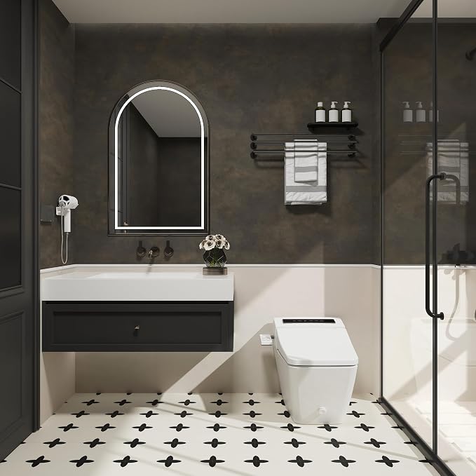 JSEVEM 31"×354" Large Size Extra Thick Wide Dark Brown Tan Grey Rusty Concrete Wallpaper Peel and Stick Metallic Concrete Contact Paper Vinyl Wrap Tile Stickers for Bedroom Bathroom Office Room Walls