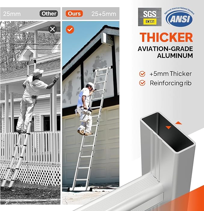 12.5 FT Folding Ladder, LUISLADDERS Multi-Purpose Ladder, Aluminium Extension Ladders 7 in 1 Heavy Duty Combination EN 131 Standard