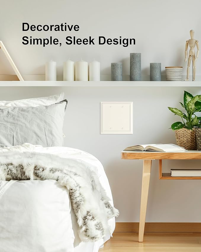 2-Pack Double Blank Wall Plate, Durable Natural Bamboo Fiber Wall Plate Cover,Light Almond 1 Gang Wall Plate for Unused Outlets/Switches