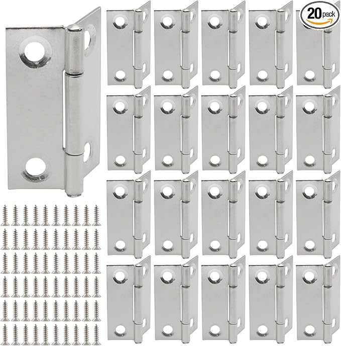 Luomorgo 20 Pack 1.5 Inch Mini Hinges Butt Hinges, Stainless Steel Cabinet Hinges, Small Folding Door Hinge for Wooden Box, Crafts (Silver)
