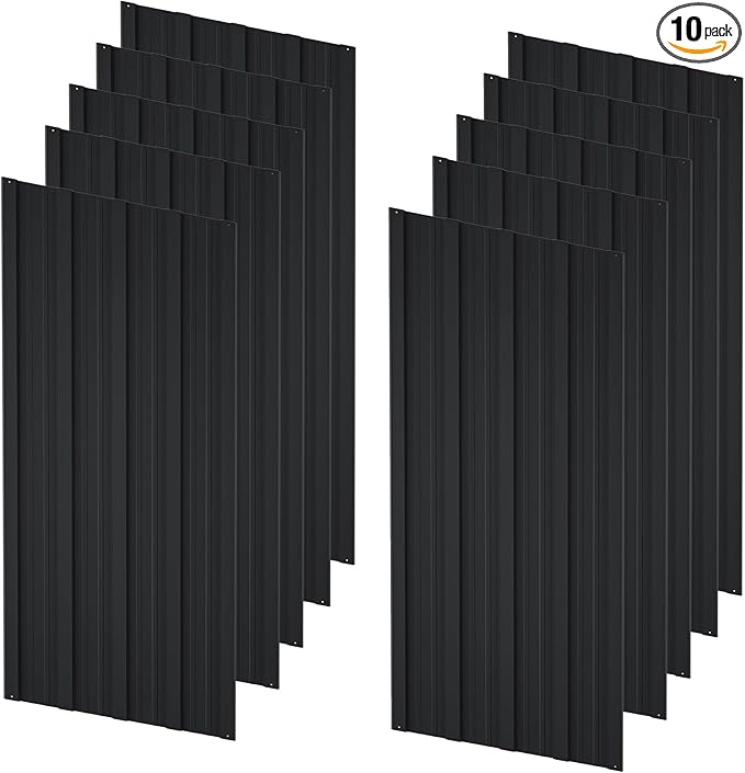 Roof Panels 10 pcs L42.52×W16.77 inch Galvanized Steel, Metal Corrugated Tin Roofing Panels Gazebo Top Cover Heavy Duty Roof Replacement for Patio Outdoor Garden, Black