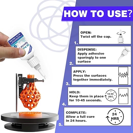 3D Printing Super Glue, Ultra-Thin Capillary Adhesive for PLA ABS PETG TPU, Professional Instant Bond for Micro Gaps & Seamless Post-Processing, Heat Resistant & Clear Finish, 30g