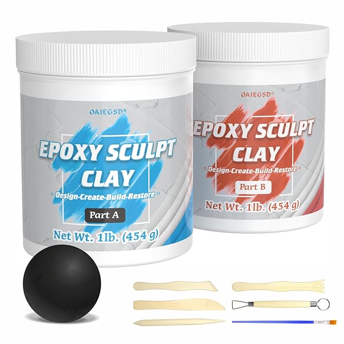 2 Pound Black Epoxy Putty Sculpt Clay, 2 Part (A & B) Modeling Compound for Sculpting, Modeling, Building, Repairing, Self-Hardening Epoxy Clay Easily Repairs Metal, Wood, Tile, Ceramics, Plastic