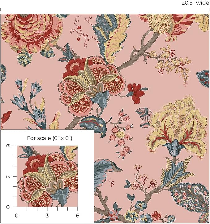 NextWall Kianna Jacobean Floral Peel and Stick Wallpaper (Blush)