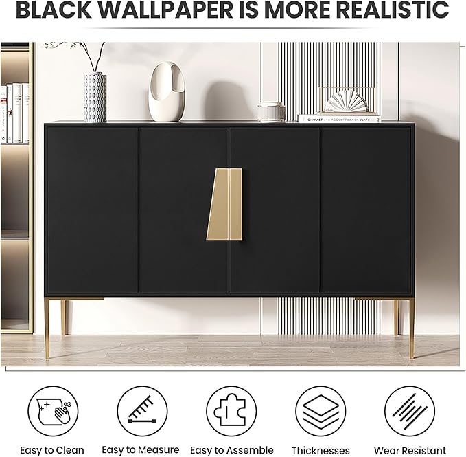 Peel and Stick Wallpaper Black Contact Paper for Cabinets and Drawers | 15.7" x 118" Removable Wall Paper Self Adhesive Vinyl Film Roll Easy to Apply Bathroom Home Decor Counter Top Covers