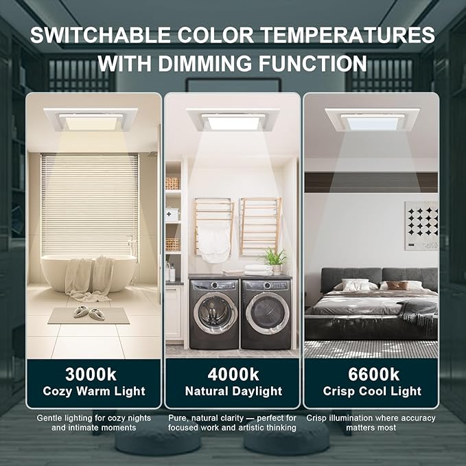 Bathroom Exhaust Fan with Light, 12 INCH, Upgraded Quiet Square Vent Fans with Adjustable LED Light, 141 CFM, for Bathroom, Office, Home