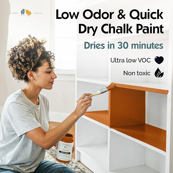 Chalky Chicks 32 Fl Oz Matte Acorn (Orange) Chalk Paint for Furniture Without Sanding, No Prep Furniture Paint No Sanding All in One for Crafts, Wood, Walls, Cabinet, Metal, Dresser, Farmhouse