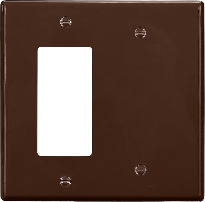 Bates- Combination Wall Plate, Mid-Size, 4.88"x4.94", Decorator/Blank, Brown Unbreakable Polycarbonate Thermoplastic, 2 Gang Wall Plate for Electrical Outlets